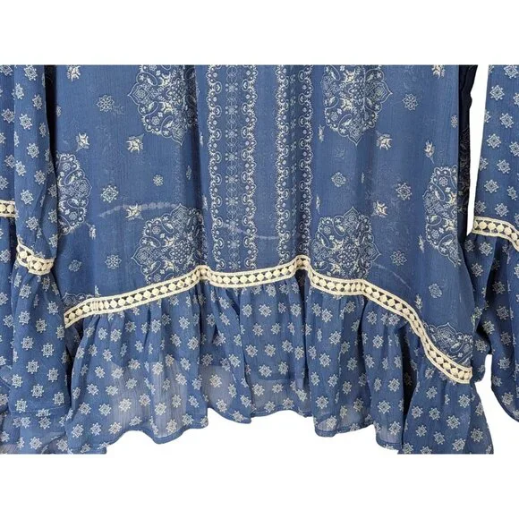 Hint of Mint Women Top Plus Size 18W Blue Sheer Paisley  Bohemian Flowy Romantic - Picture 13 of 14